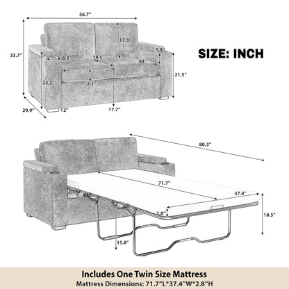 Pull Out Sofa Bed Loveseat With Twin Mattress, Cup Holders And Arm Storage