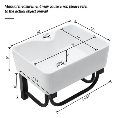 Rectangular Bathroom Sink With Towel Bar & Faucet Hole, Wall Mounted - White