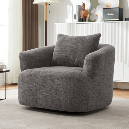 360° Swivel Barrel Sofa Chair With Throw Pillow, Upholstered Accent Chair