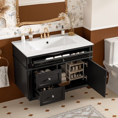 Wall Mounted Bathroom Vanity With 2 Drawers, 1 Tip Out Drawer, 3 Holes Sink
