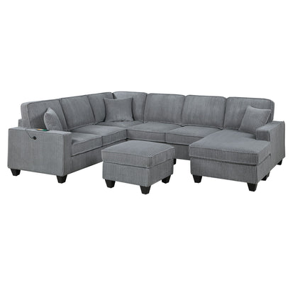Sectional With Left Arm Facing Loveseat With USB Port With Cocktail Ottoman