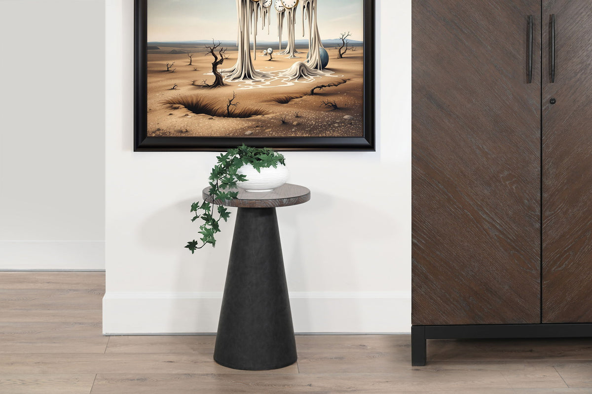 Malibu - Cone-Base Accent Table With Round Wood Top - Weathered Rum