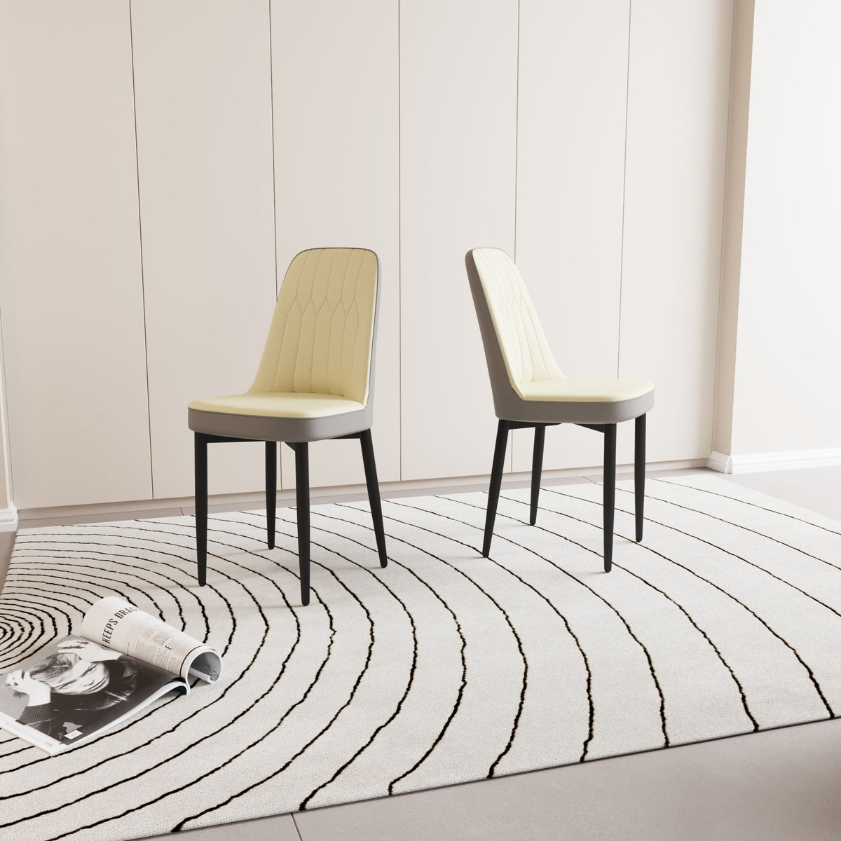 Modern Dining Chair With Cushions And Metal Legs