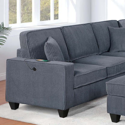 Sectional With Left Arm Facing Loveseat With USB Port With Cocktail Ottoman
