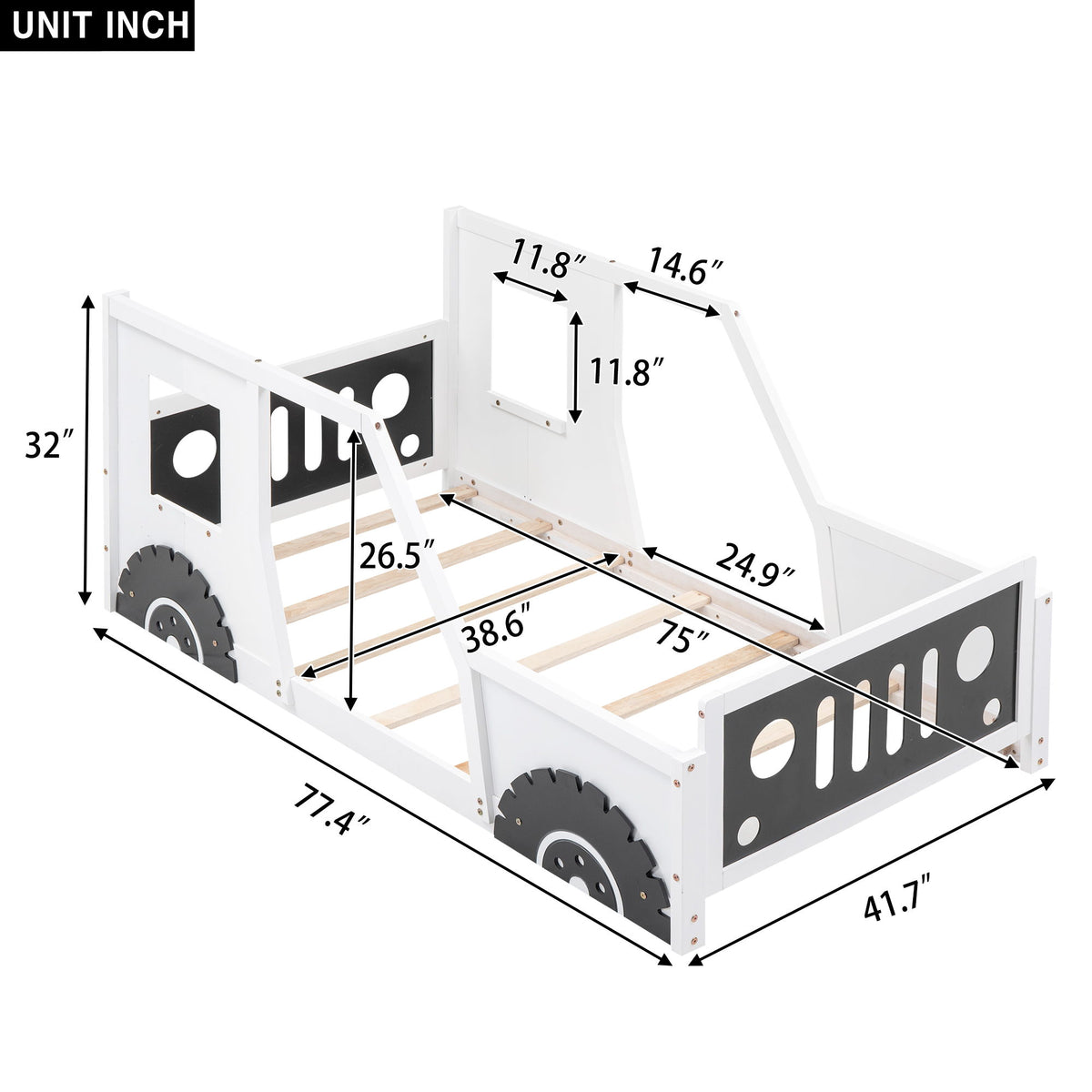 Classic Car Shaped Platform Bed With Wheels