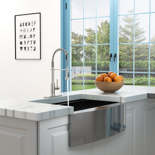 21" Commercial Kitchen Faucet With Dual Function Pull Down Sprayhead In, Stainless Steel - Brushed Nickel
