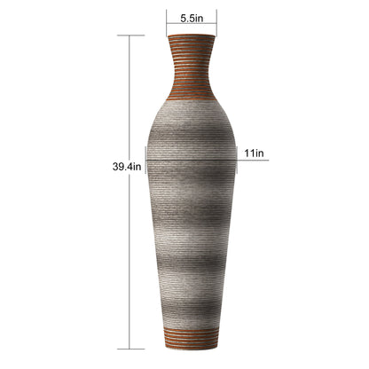 Tall Vase - Brown Decorative Floor Vase, Classic Neat Floor Vase Tall Freestanding Flower Holder, Artificial Rattan Vase, Floor Vase, Flower Holder For Home Decor - Gray