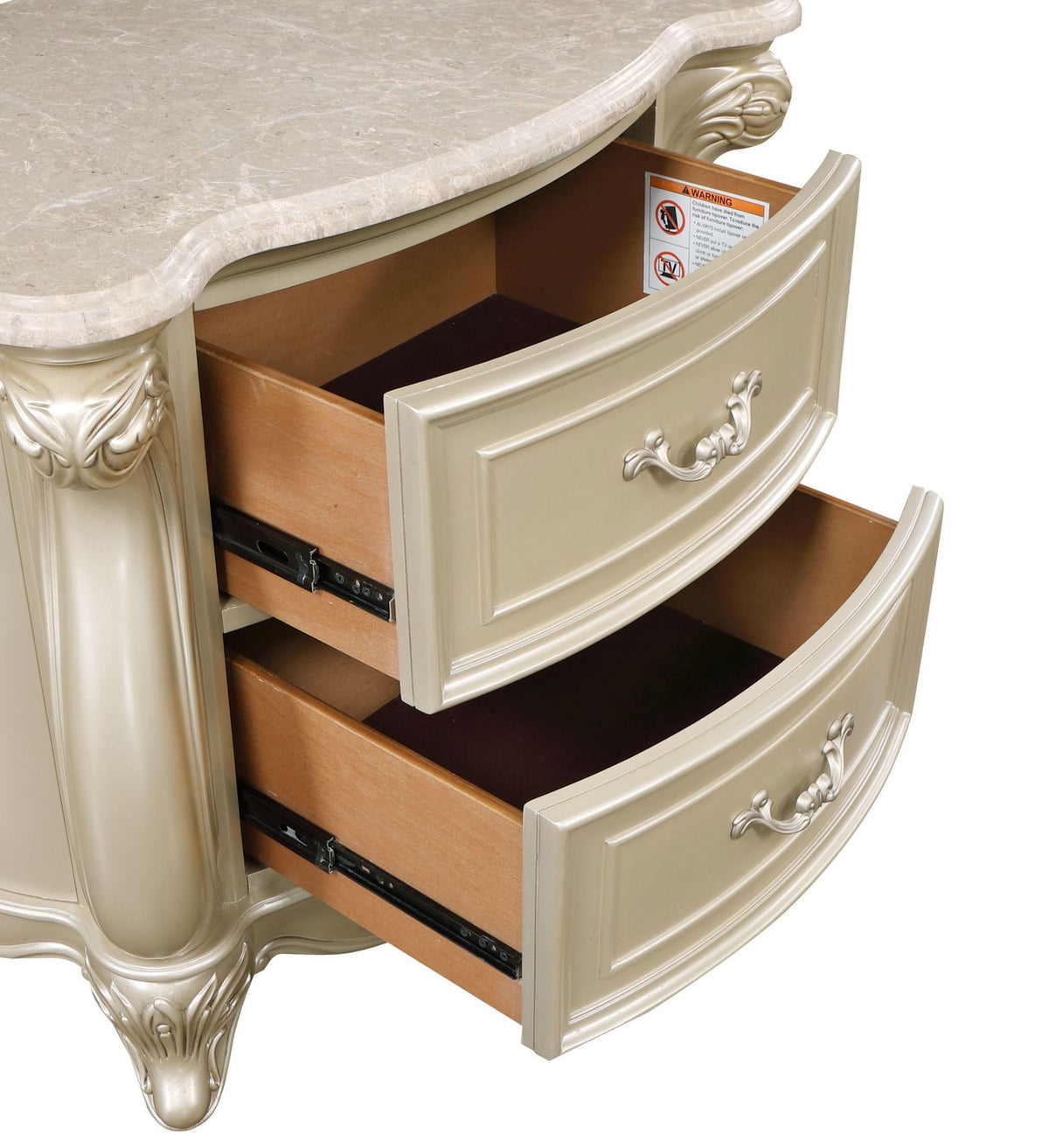 Monique - Nightstand With Marble Top - Champagne