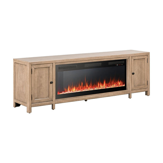 Fireplace TV Console - 82" Console With Fire FTS - Light Brown