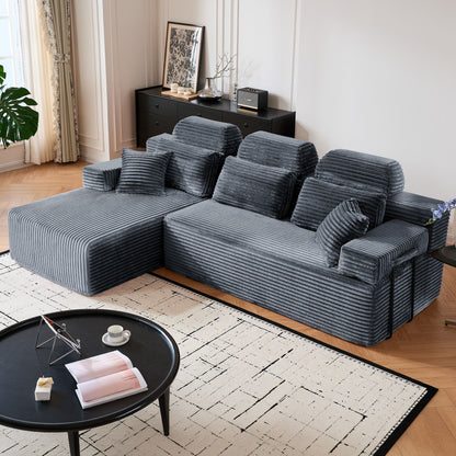 Sectional Sleeper Sofa & Storage Pockets, Modular Couch With Throw Pillows For Living Room