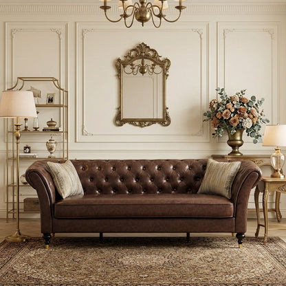Chesterfield Sofa, 3 Seat Couch With Deep Button Tufted Back, Rolled Arms