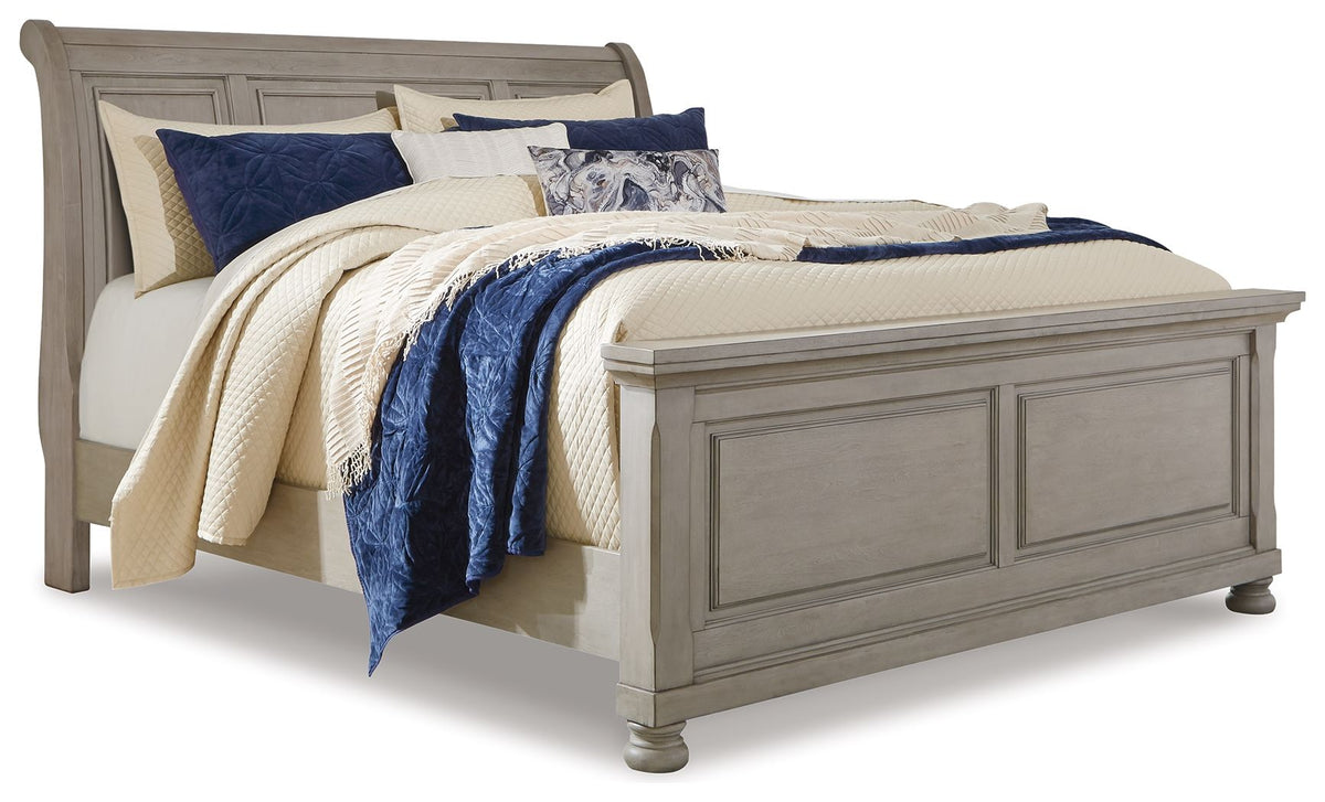 Lettner - 3 Pc. - Dresser, Mirror, Queen Sleigh Bed - Light Gray