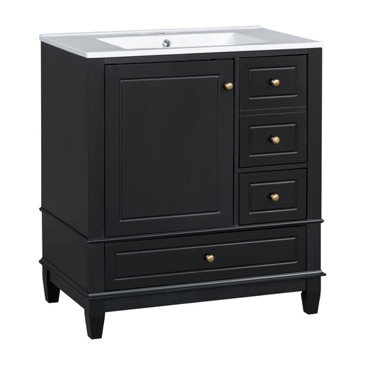 Freestanding Bathroom Vanity With Sink, Soft Close Door, 3 Drawers