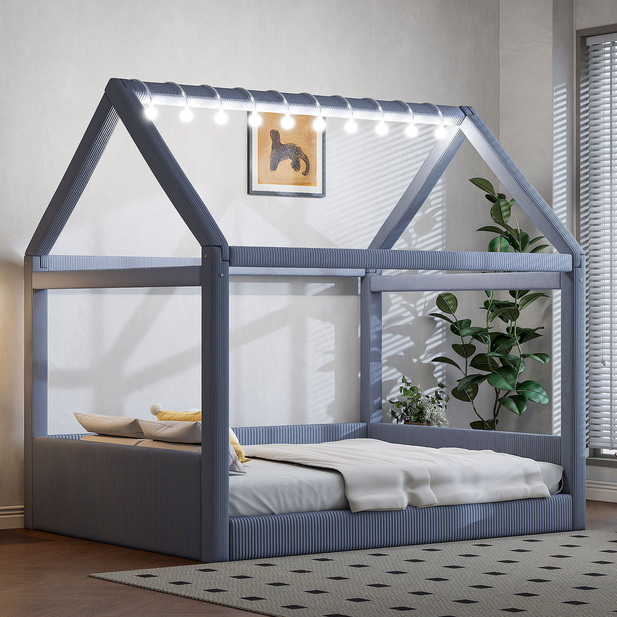 Upholstered House Style Daybed With LED Light Strips