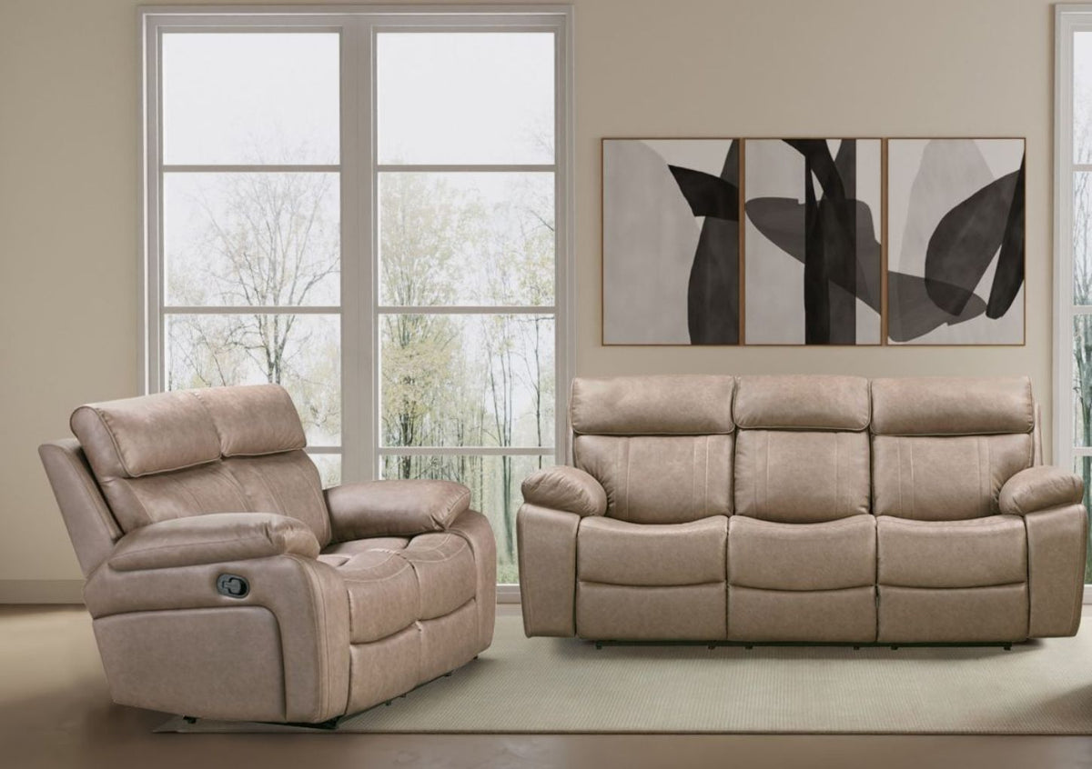 Theon - Faux Leather Manual Reclining Sofa And Loveseat - Stokes Toffee