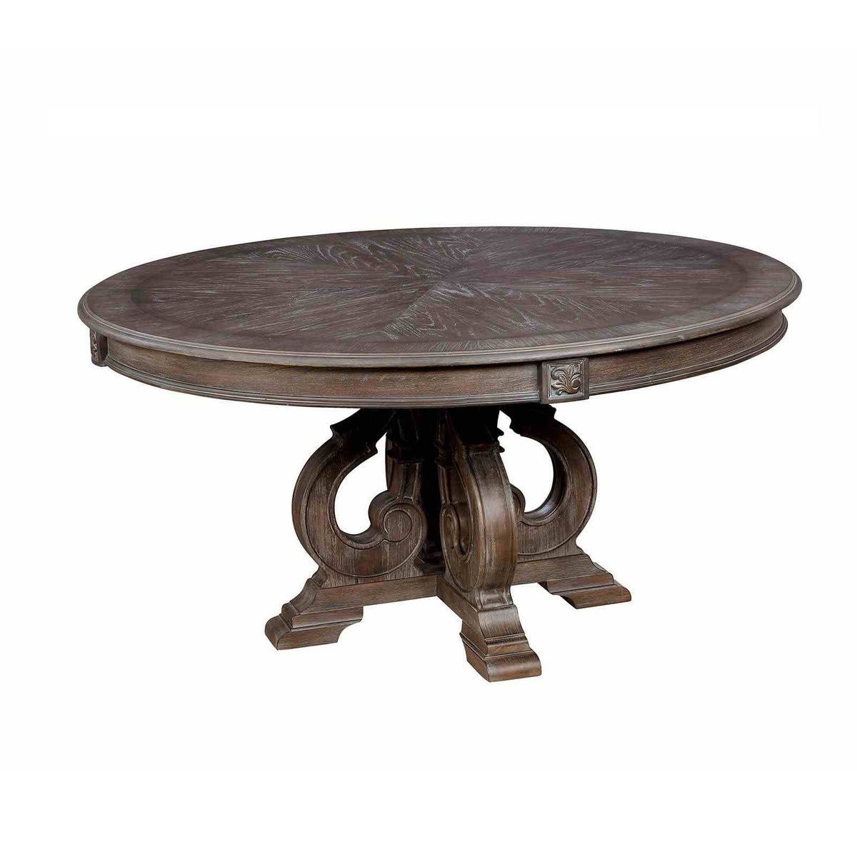 Round Dining Table With Pedestal Base - Natural / Rustic