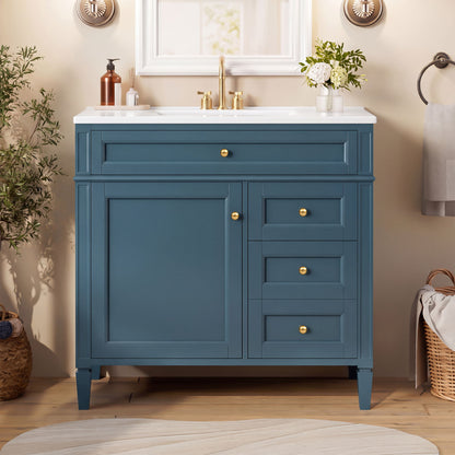 Bathroom Vanity With Sink, Rectangular Storage Cabinet & 2 Drawers And Tip Out Drawer