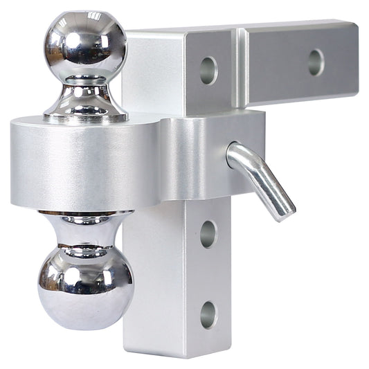 Alu - Adjustable Trailer Drop Hitch With 2" Receiver, 6" Adjustable - Silver