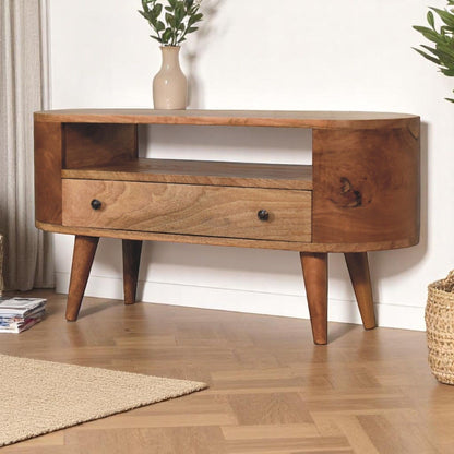 Modern Mini Rounded Entertainment Unit - Oak