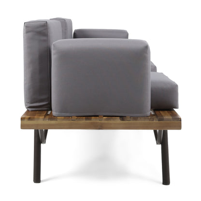 Outdoor Sofa With Cushions And Iron Legs - Natural / Gray