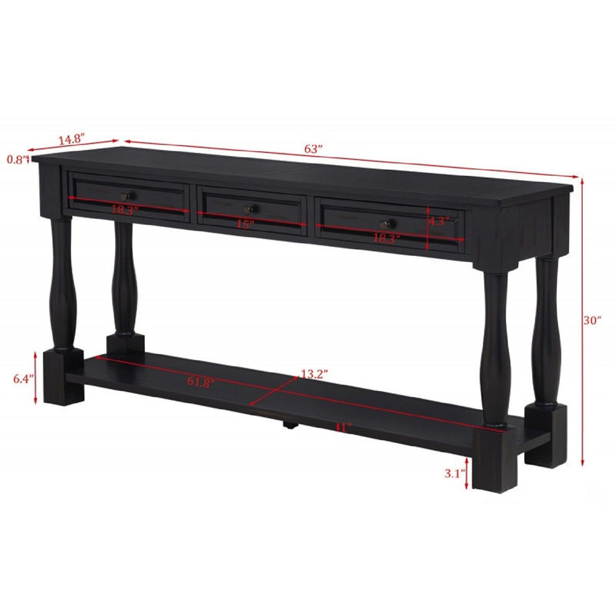 Long Console Table With Drawers And Shelf
