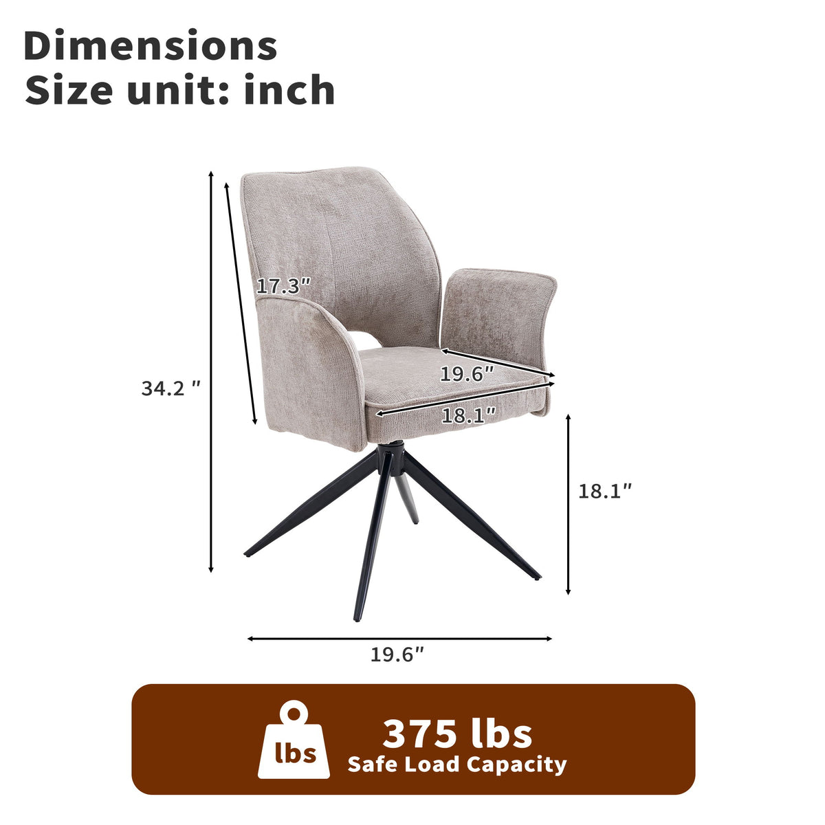 Dining Chair With Soft Cushion And 360° Rotation, Comfortable Armrest For Kitchen (Set of 2) - Gray