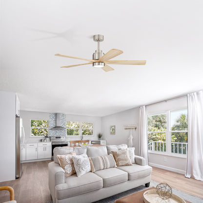52" Ceiling Fan With Remote Control, Dimmable 3 Color Temperature LED Light, Quiet Reversible DC Motor