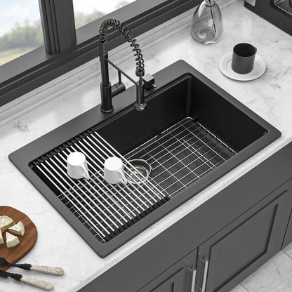 Granite Composite Quartz Kitchen Sink With Workstation Features And Drop In Design