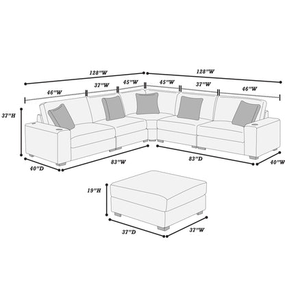Contemporary Style Modular Sectional Sofa Set With USB, Cup Holder