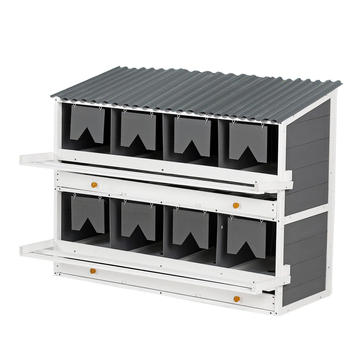 Wooden Chicken Nesting Box With 2 Egg Collection Drawers - White / Gray