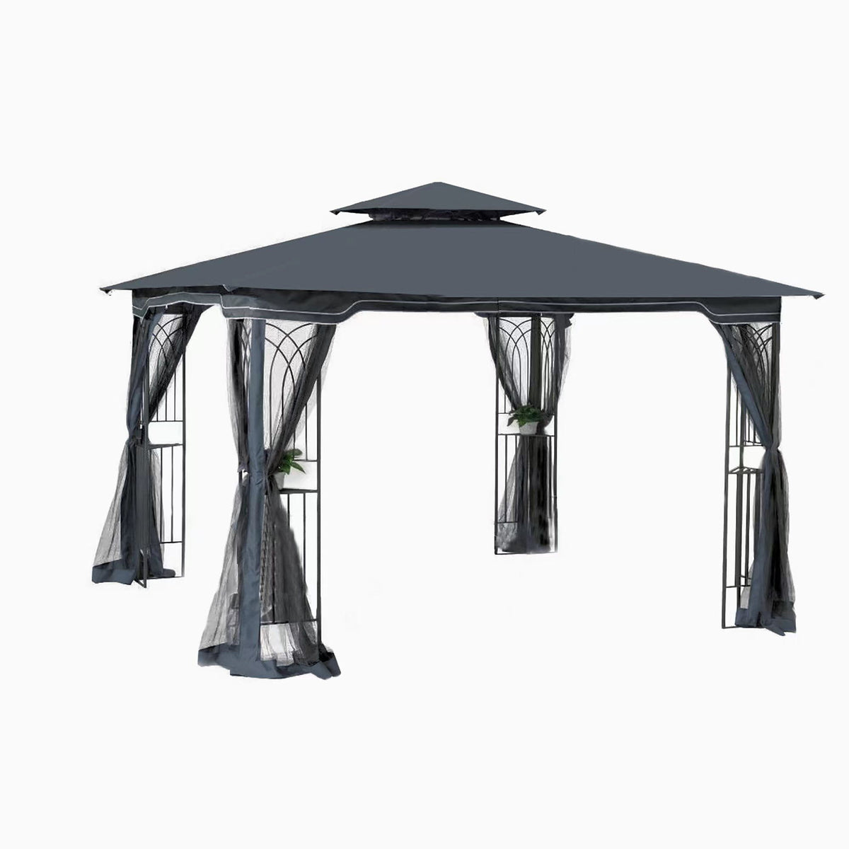 Patio Gazebo Tent With Ventilated Double Roof And Mosquito Net