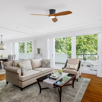 Flush Mount Ceiling Fan With Dimmable LED Light, 3 Blades, Reversible DC Motor Blades For Living Room