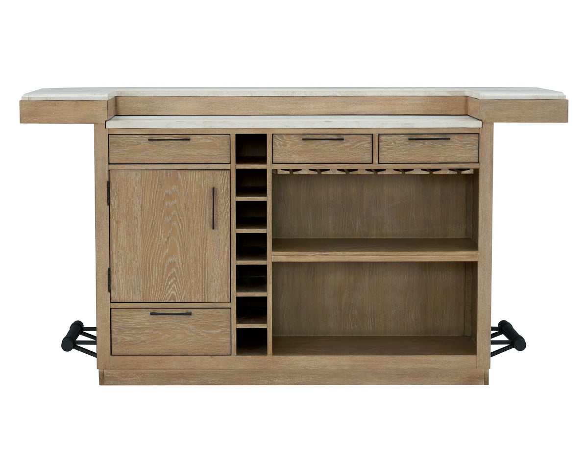 Escape - Dining Bar With 2 Upholstered Swivel Barstools - Glazed Natural Oak / Black Metal Trim