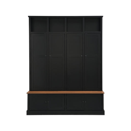 Hall Tree With Bench And Cabinet, 4 In 1 Entryway Bench With Coat Rack
