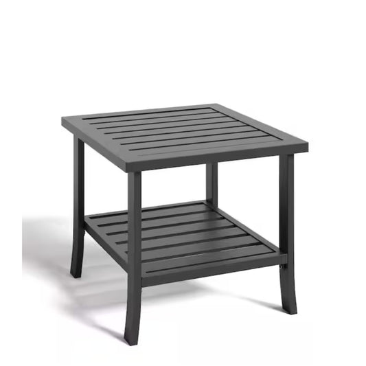 Square 2 Tier All-Weather Outdoor Side Table With Slatted Top