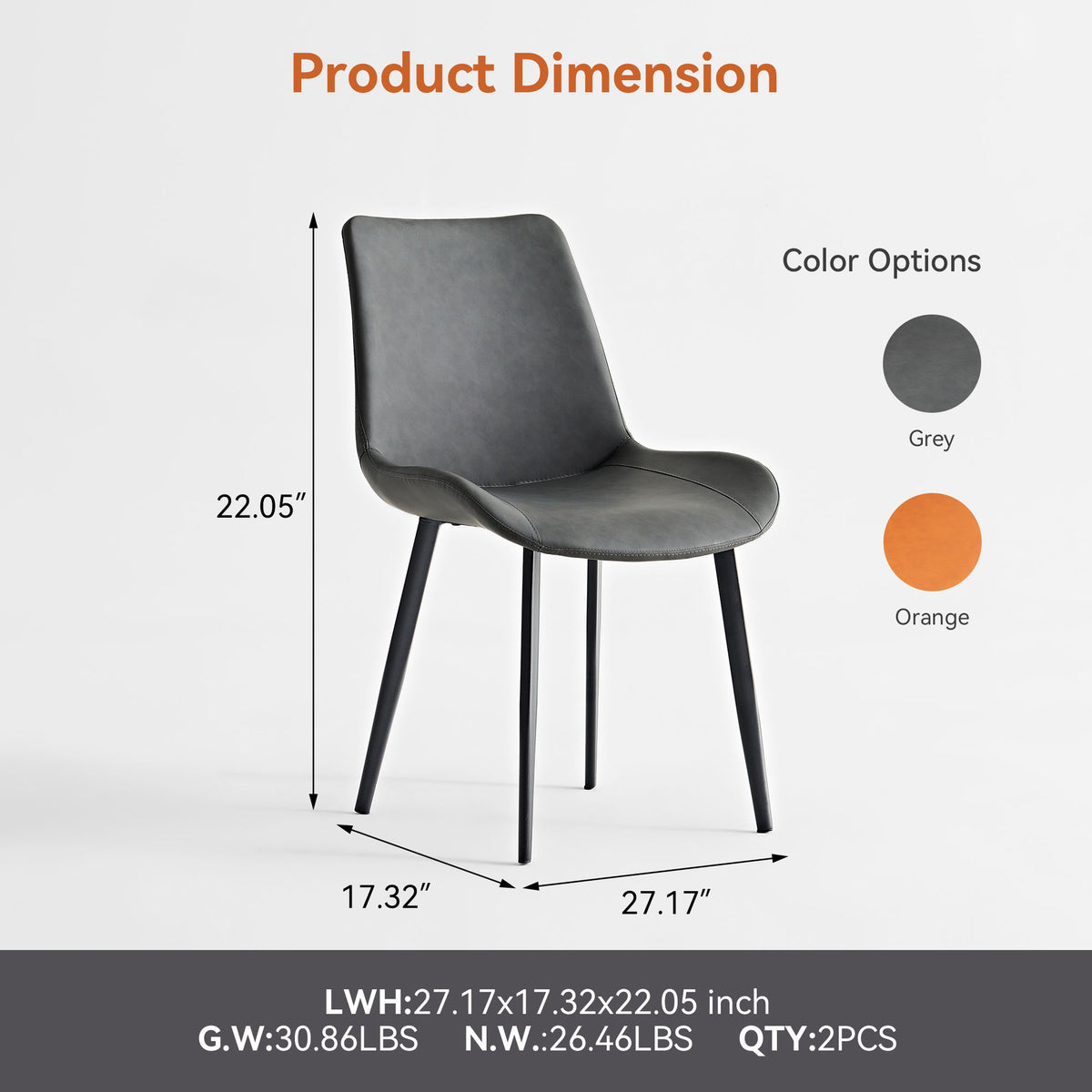 Dining Table Set, Chairs (Set of 2) - Gray