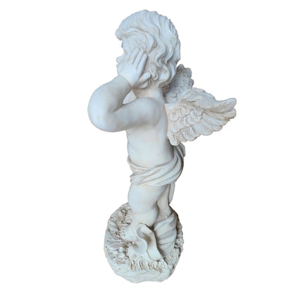 Winged Angel Covering Her Ears Resin Ornament, Outdoor Garden Sculpture, Suitable For Lawns, Patios, And Courtyard Decoration.