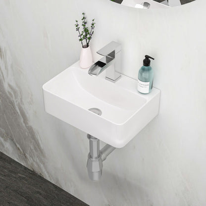 Ceramic Rectangle Wall Mount Bathroom Sink With Single Faucet Hole