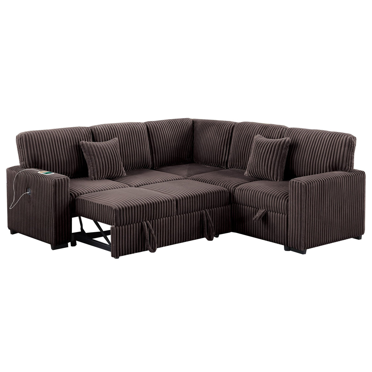 Convertible Sectional Upholstered Sleeper Sofa With Storage Chaise