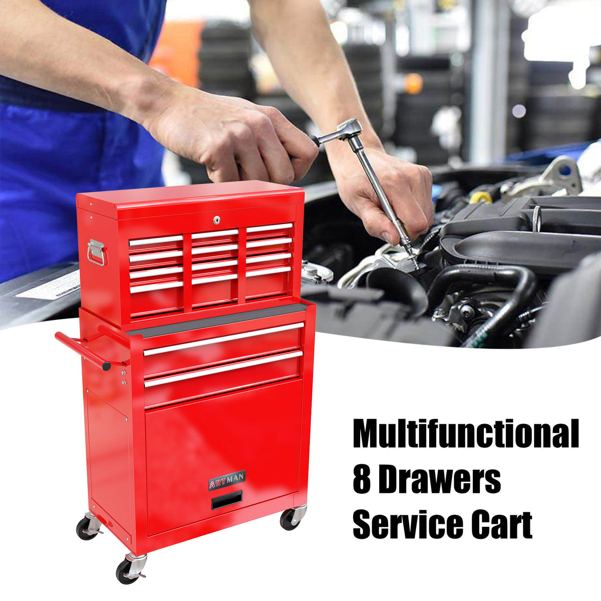 High Capacity Rolling Tool Chest With Wheels And Drawers, Storage Cabinet
