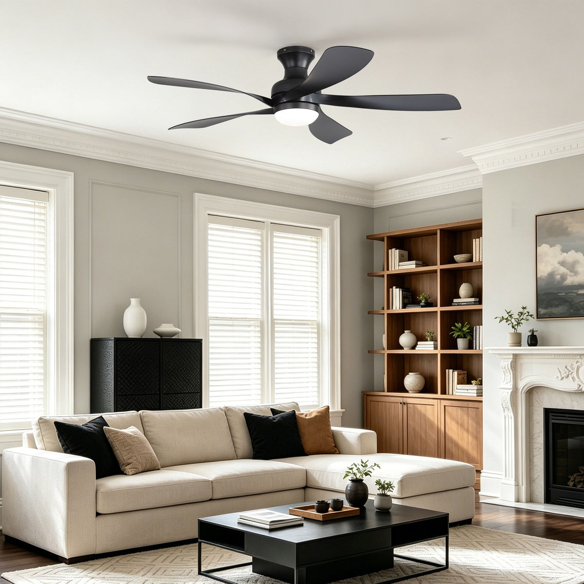 52" Ceiling Fan With 3 Color Dimmable LED Light, DC Reversible Motor, 6 Speed Settings