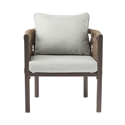 2 Pieces Outdoor Metal Patio Club Chair, Patio Furniture Arm Chair With Cushion, Modern Outdoor Furniture Deep Seating For Porch, Garden, Backyard, Balcony - Brown / Light Gray