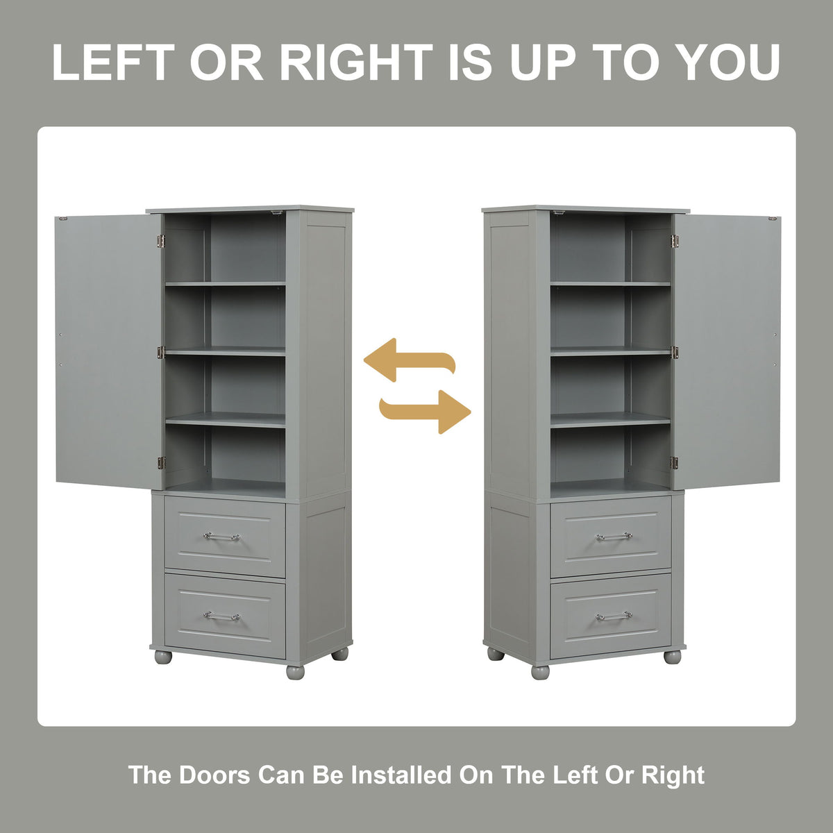 Tall Freestanding Bathroom Storage Cabinet With 2 Drawers And Adjustable Shelf