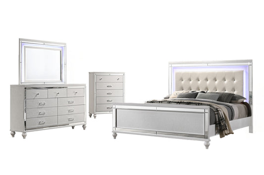 Valentino - Queen 4 Piece Bedroom Set (Bed, Dresser, Mirror, Chest) - White