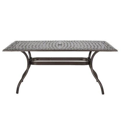 Celestine - Outdoor Cast Aluminum Dining Table With Floral Lattice Design And Umbrella Holder