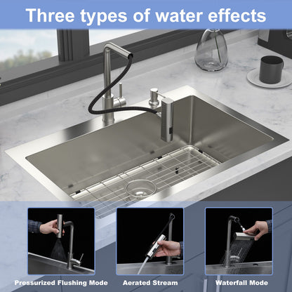 Drop In Kitchen Sink With Pull Down Faucet And Soap Dispenser