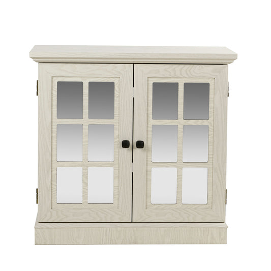 Sideboard Cabinet With Mirrored Doors, Adjustable Shelf, Metal Handles