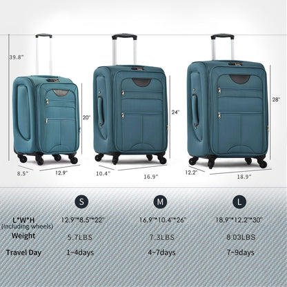 Softside Luggage Expandable 3 Piece Set Suitcase Upright Spinner Softshell Lightweight Luggage Travel Set