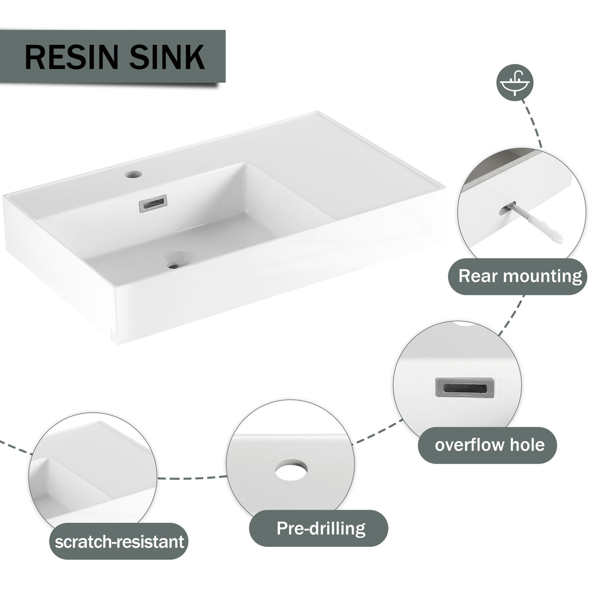 Modern Imitative Wall Mounted Bathroom Vanity With Resin Sink And Side Cabinet