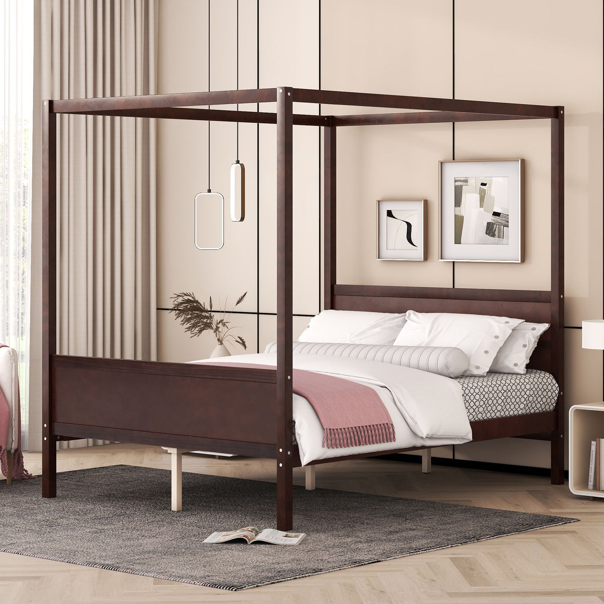 Canopy Platform Bed With Headboard And Footboard, Slat Support Leg
